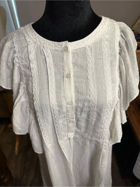 Max Studio White Pintuck Button-Front Peasant Dress